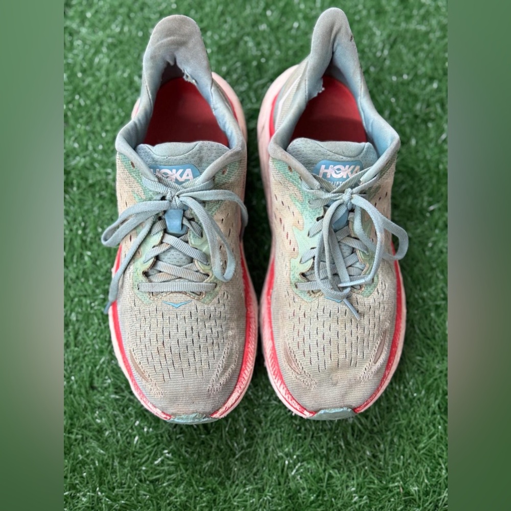 Hoka Women's Clifton 8 Wide Olive and Red Athletic Shoes Size 8D - Picture 10 of 10
